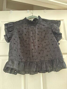 Girls Eyelet Embroidered Cotton Peplum Top Ruffle Neck